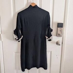 Vintage Milly 100% Cashmere Black Turtleneck Sweater Dress with Ruffle Accents